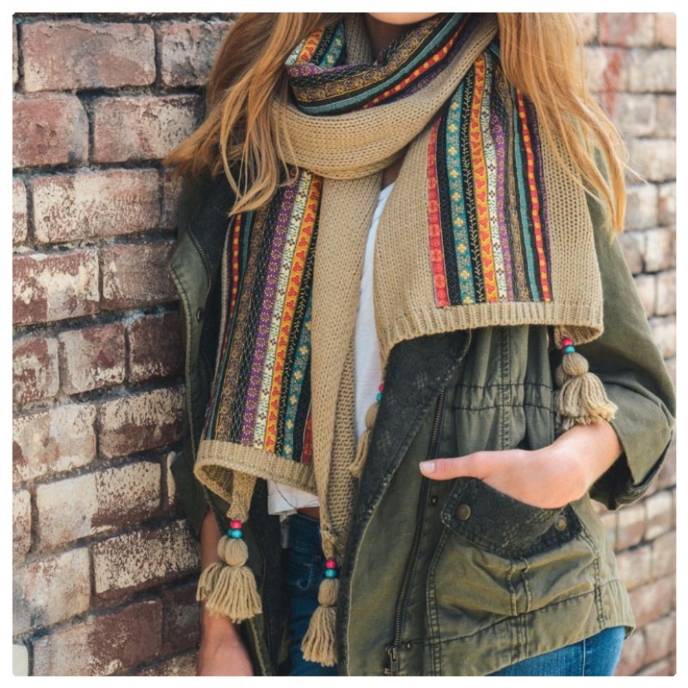 Bohemian Knit Braided & Tassel Scarf - Picture 3 of 8